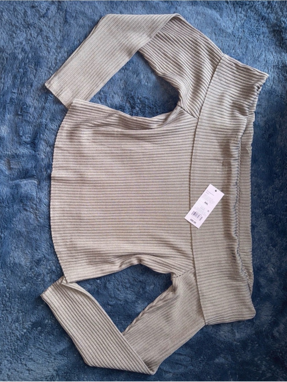 wild fable Ribbed Off-Shoulder Top in Light Taupe